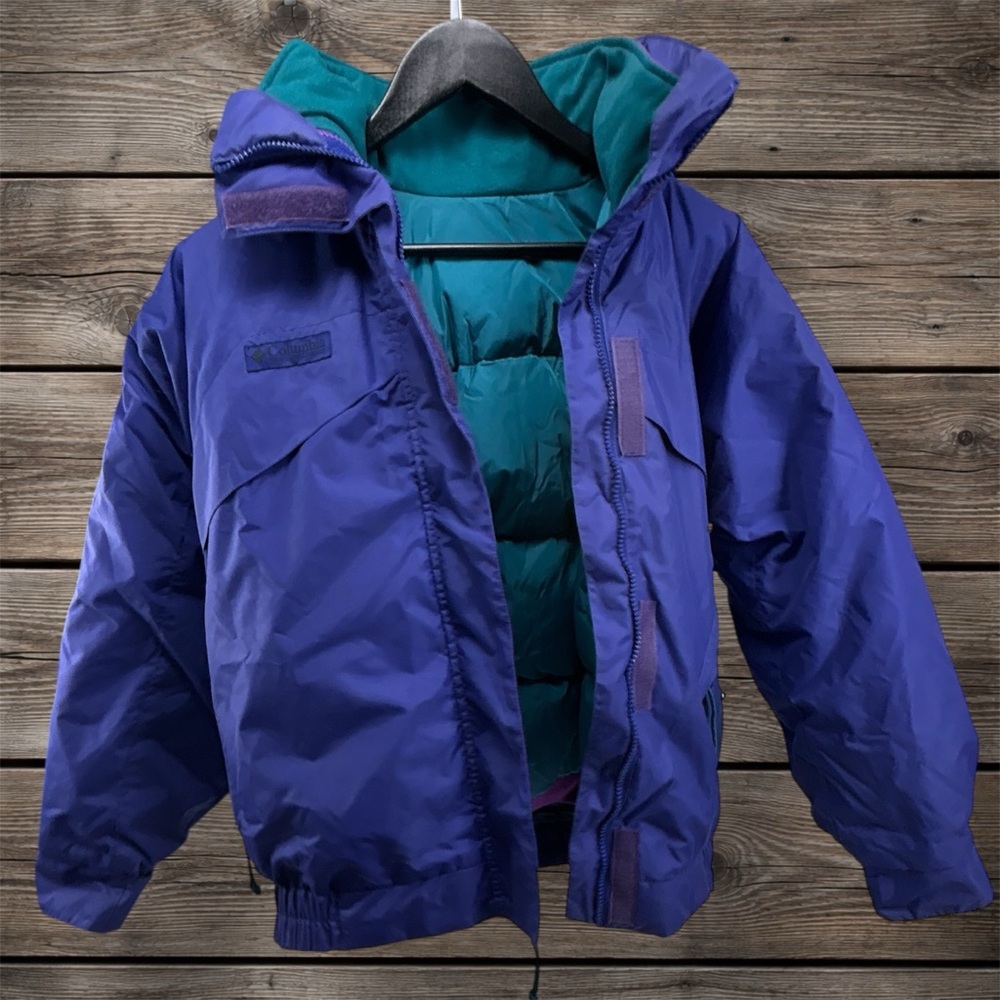 Vintage Columbia Whirlibird Interchange Down Ski Jacket Purple Teal Womens Small